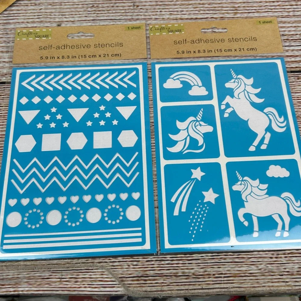 Crafter's Square Self-Adhesive Stencils 2 Pack Unicorn Geometric 5.9x8.3‎ 237411
